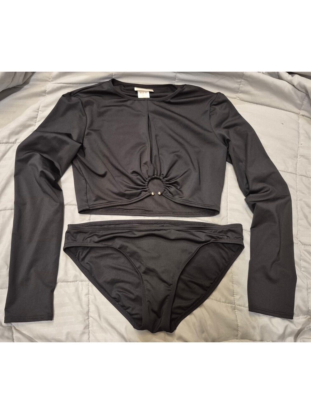 Michael Kors Black Long Sleeve O-Ring Cutout Bikini Set